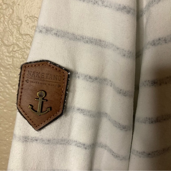 Naketano Ivory and Gray Striped Men’s XL Pullover Sweater Hoodie. - Picture 4 of 10